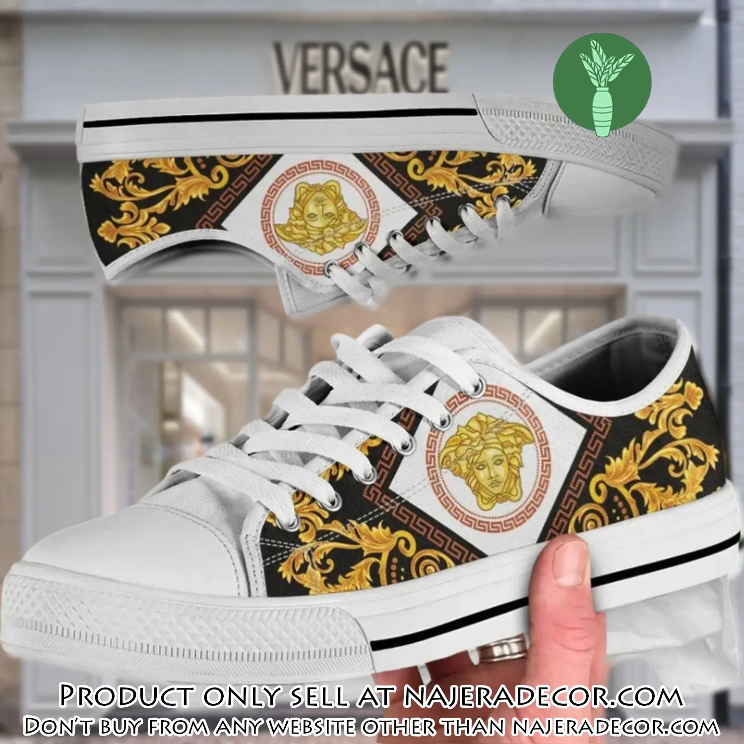 Versace medusa golden pattern white low top canvas shoes luxury brand gifts for men women njr2651289